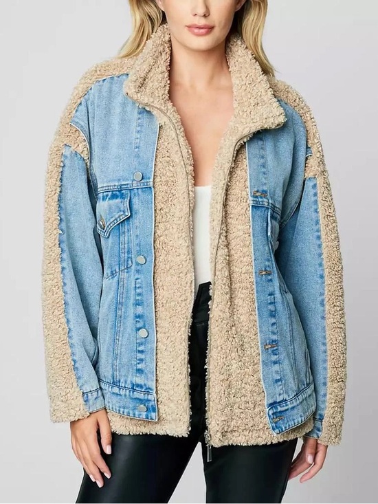 Blank NYC Jackets & Blazers - BLANK NYC Fuzzy Wuzzy Women's Faux Sherpa and Denim Mixed Media Jacket